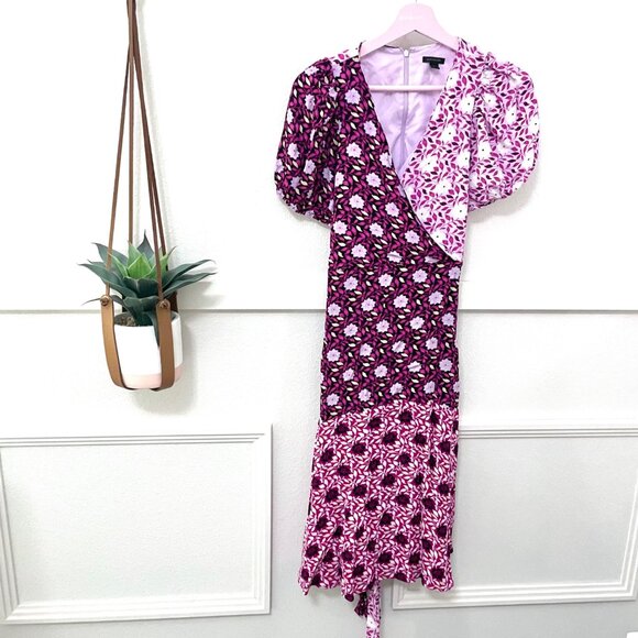 Ann Taylor Mixed Floral Midi Wrap Dress Women's Size 6 Purple Patchwork - Picture 4 of 8